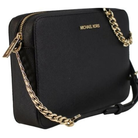 MICHAEL KORS Jet Set Item East West Shoulder Crossbody Camera Bag Black Gold - Picture 5 of 17